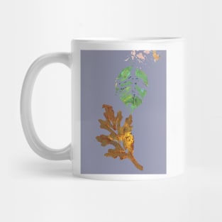 Fall Oak Leaf in gray, autumn gold, brown, green Mug